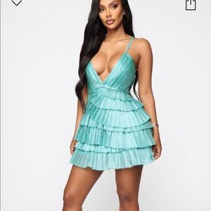 Metallic turquoise mini dress